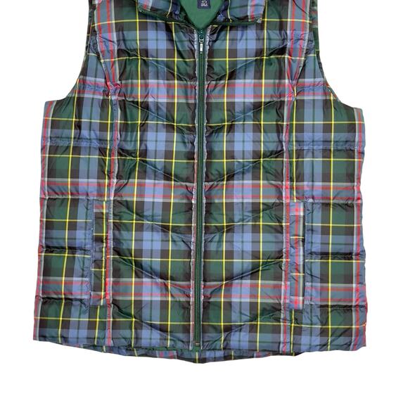 Lands End M Puffer Down Plaid Vest Tartan Navy Green Outdoor Preppy - Picture 5 of 9